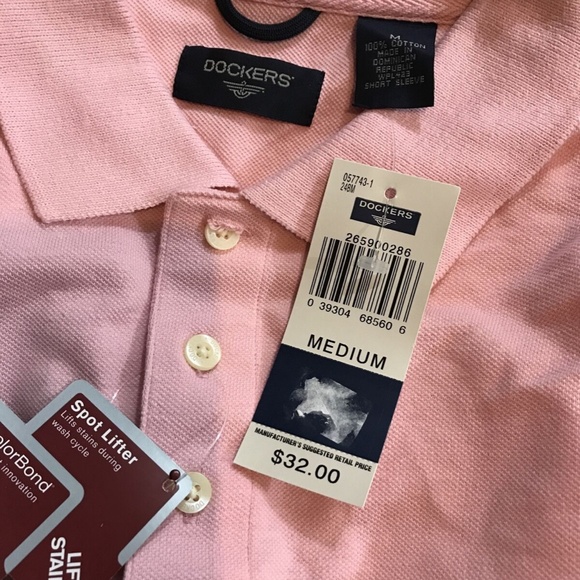 Dockers pink short sleeve polo - mens M, NWT, chest 22.5". - Picture 3 of 3